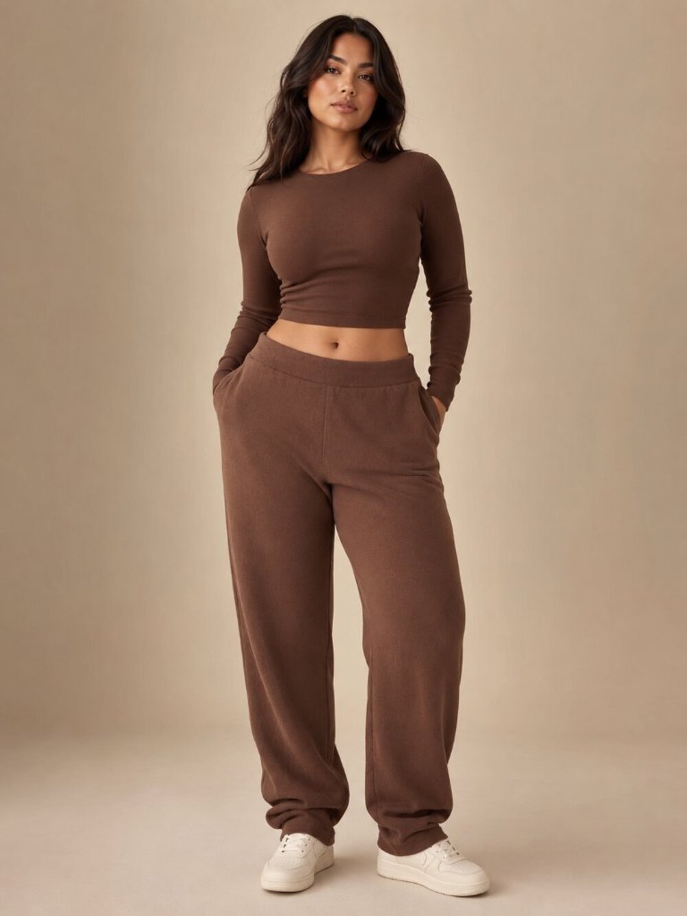 New Naked Wardrobe Chocolate Terry Wide Leg Sweatpants 1X